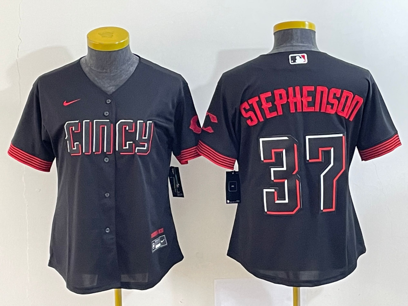 Women's Cincinnati Reds #37 Tyler Stephenson Black 2023 City Connect Stitched Baseball Jersey(Run Small)